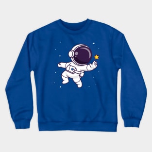 Cute Astronaut Floating In Space With Star Cartoon Crewneck Sweatshirt